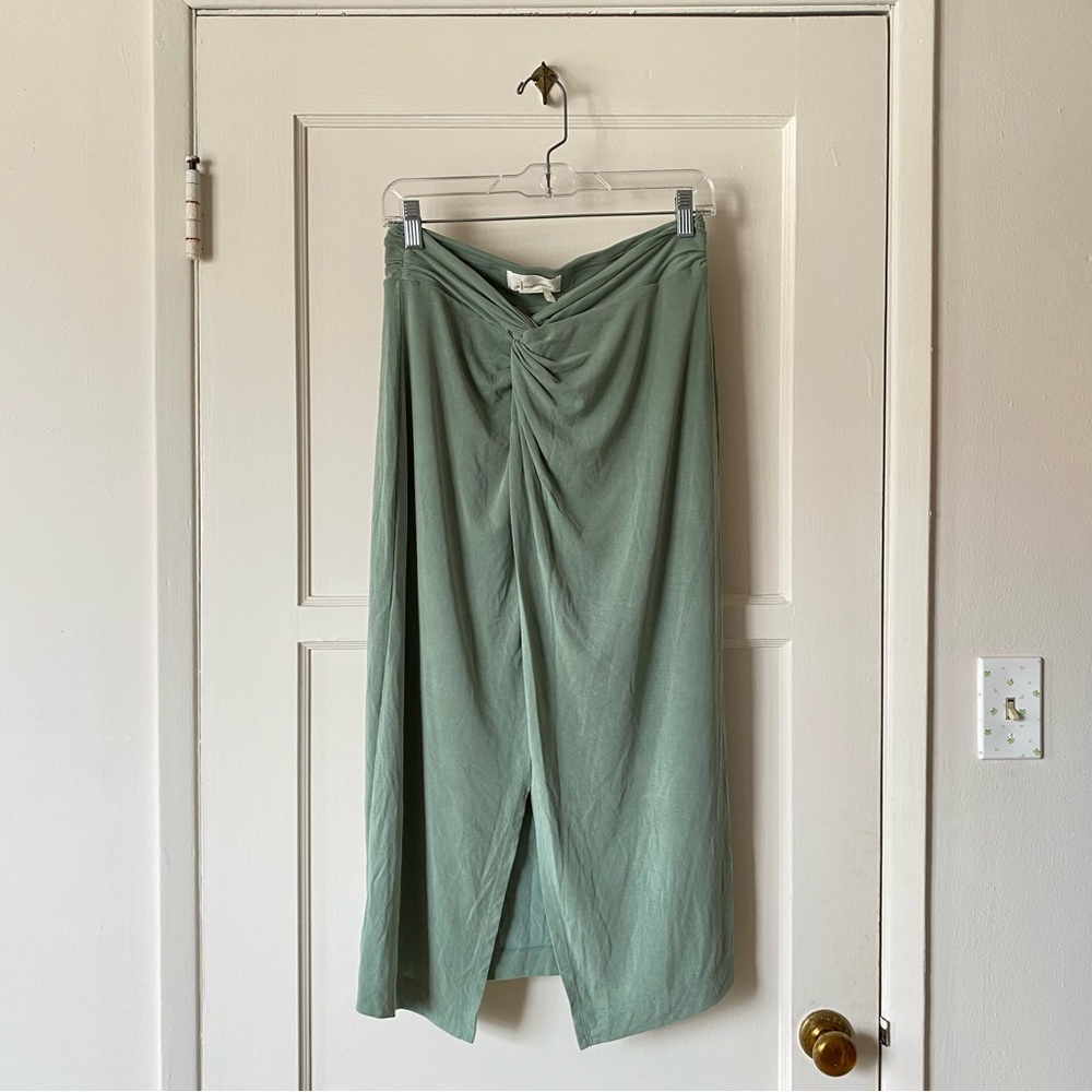 Anthropologie | Junie Twist Front Midi Skirt Green - Picture 3 of 12